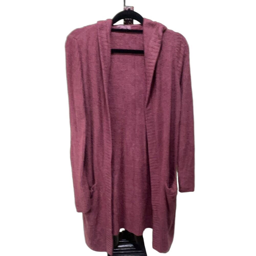 Barefoot Dreams CozyChic Lite Cardigan Women S Dusty Rose Hooded Pockets Knit
